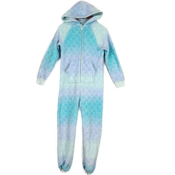 More Than Magic Mermaid Theme One Piece Pajamas Girls L 10/12 Zip Up Hooded - Picture 1 of 7